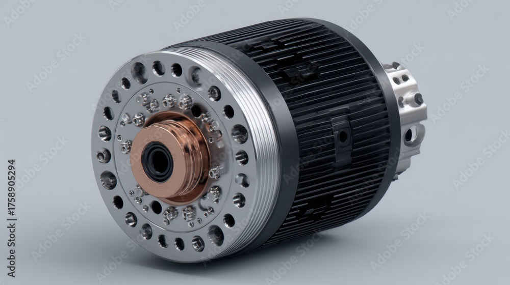 Obraz premium A close-up shot of a sophisticated machine component, showcasing a circular design with intricate details