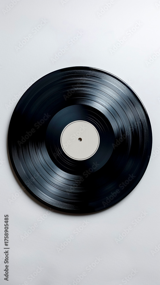 Obraz premium Black Vinyl Record with a Blank Label. Retro Music, Vintage Audio, Analog Sound.