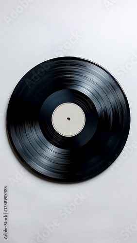 Black Vinyl Record with a Blank Label. Retro Music, Vintage Audio, Analog Sound.