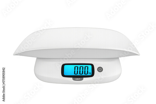 White digital baby scale showing zero on transparent background