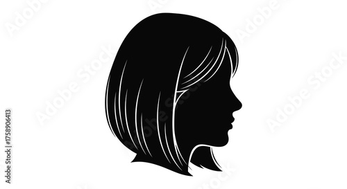 Profile of a woman s head with short bob haircut in a striking black silhouette