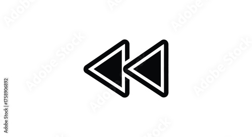 Bold black double rewind icon representing fast backward playback on a clean white background silhouette
