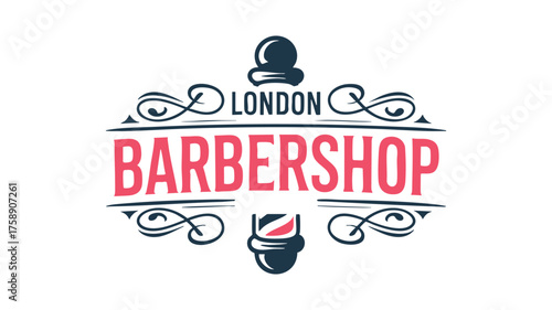 Retro london barbershop emblem featuring barber pole and ornate details vector