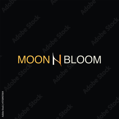 A graceful Moon N Bloom logo blending a crescent moon with blooming flowers, symbolizing beauty, growth, and serenity in elegant, modern minimalist style.