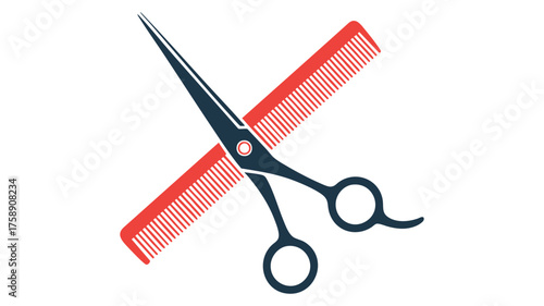 Professional hair scissors and comb icon for barbershop and salon services vector