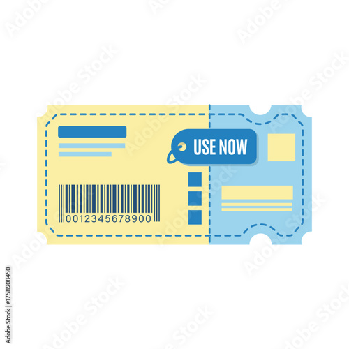 Discount Coupon Design with Barcode , Yellow and Blue Coupon with 