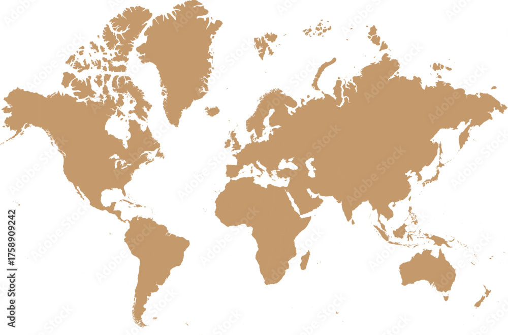 Obraz premium Brown Solid World Map Flattened 