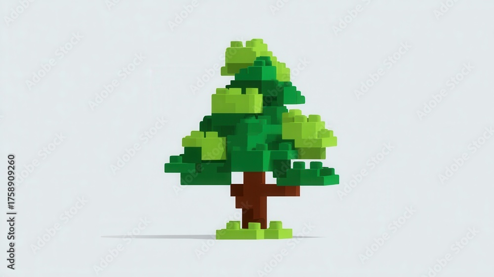 Fototapeta premium A miniature tree constructed from colorful toy blocks, standing out against a bright background, showcasing creativity and playfulness