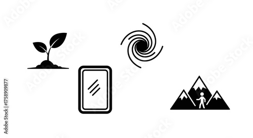 Explore nature's wonder with mountain views, swirling galaxy, new life, and a sleek mirror