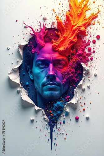 Violent Destruction A Vibrant Image Ripped Apart, Revealing Chaotic Fragmented Hues and Intense Color Contrasts, Symbolizing Catastrophe and Shattered Beauty