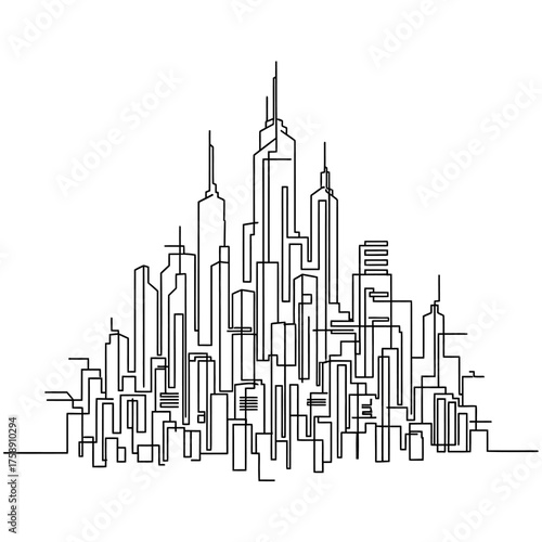 Cityscape skyline illustration vector design, continuous line drawing of urban buildings and architecture