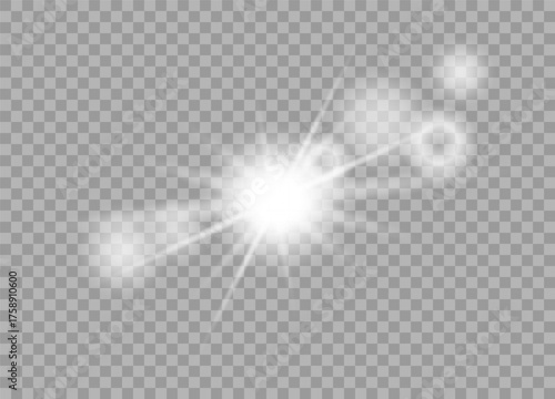 Bright Starburst Light Effect with Transparent Background and Subtle Glow.