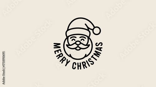 Minimalist santa claus face with merry christmas text in a circle