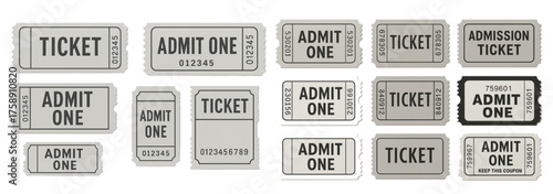 Vintage Ticket Design Set – Black and White Admission Stubs Collection