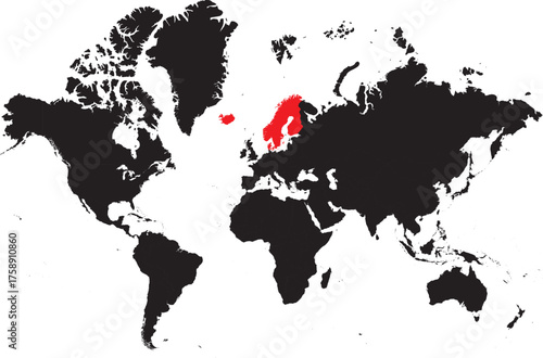 The Nordic Region on the World Map Highlighted
