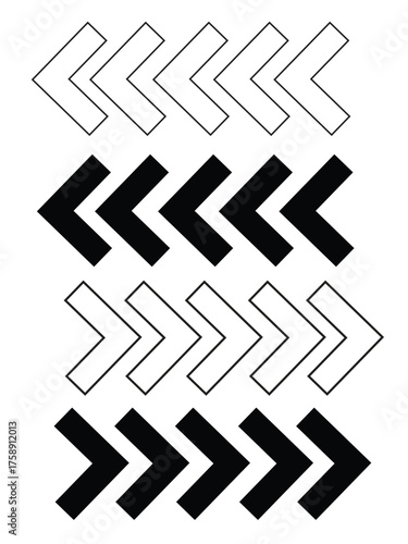 Pattern of repeating chevron arrows in black outline and solid fill pointing left and right