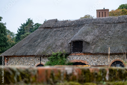 Carta da parati Unidentifiable cottage with a traditional thatched roof