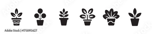 Indoor potted plant icon set, nature pot icon, pot sign symbol, pot icon web and app, vector illustration eps .