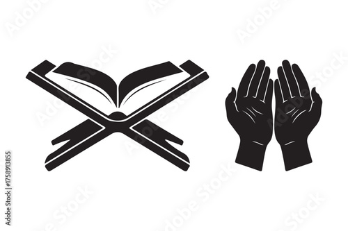 Islamic symbols of the quran and prayer hands