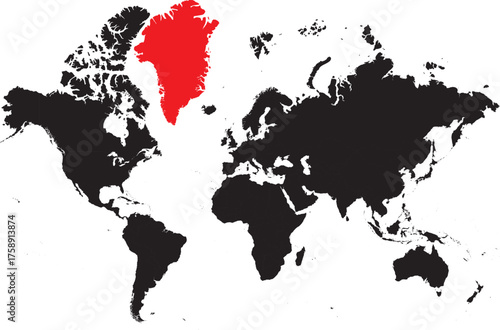 Greenland on the World Map Highlighted