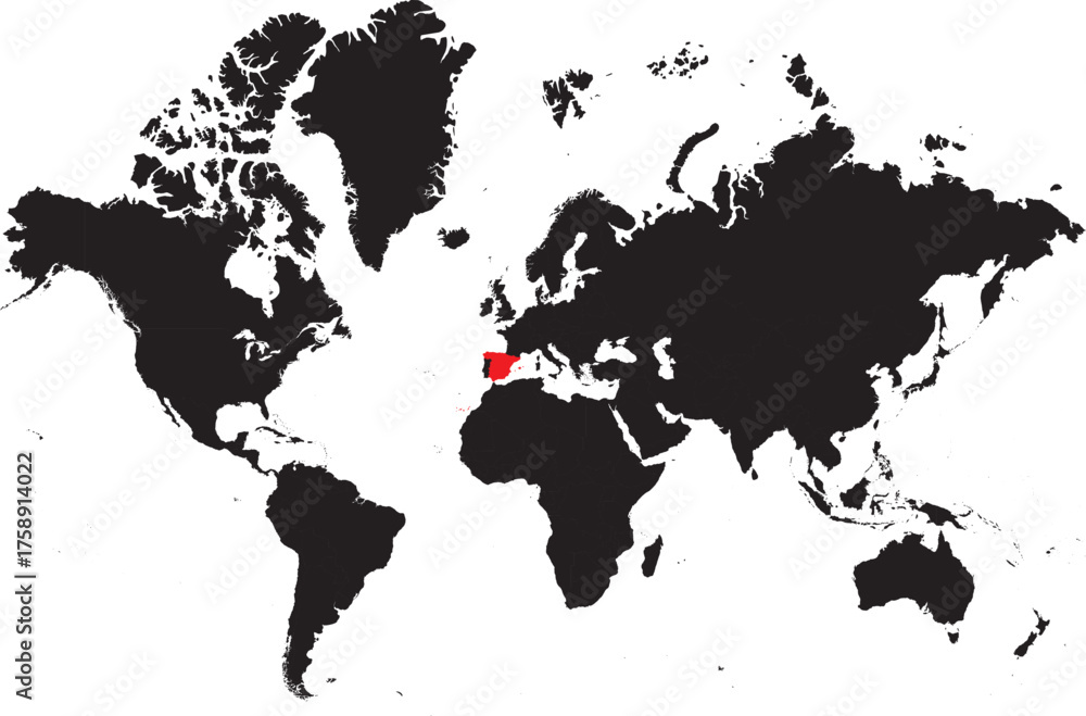 Obraz premium Spain on the World Map Highlighted