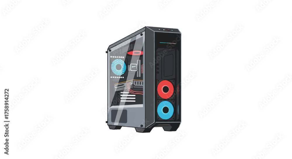 Obraz premium Modern Black Computer Case with RGB Lighting and Transparent Side Panel.