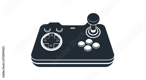 Black and White Arcade Joystick Controller Illustration.