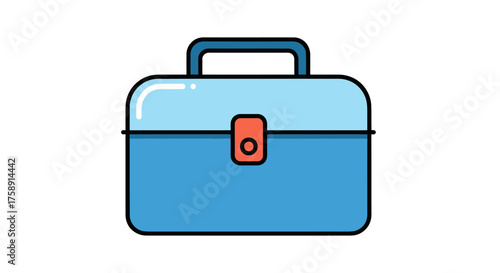 Cartoon Illustration of a Blue Toolbox with Handle and Latch.