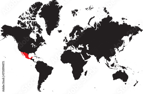 Mexico on the World Map Highlighted