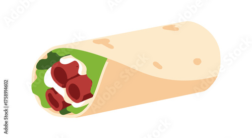 Deliciously Wrapped Burrito with Meat Vegetables and Sauce.