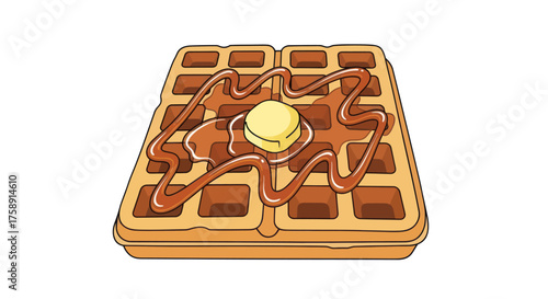 Delicious Waffle with Butter and Syrup Sweet Breakfast Treat.