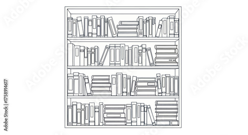 Bookshelf Sketch: A Detailed Outline of Books on Shelves.