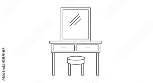 Minimalist Line Art Dressing Table with Mirror and Stool.