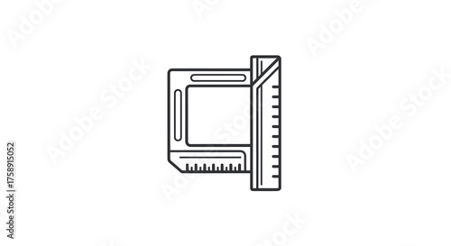 Detailed Line Drawing of a Carpenters Square Tool.