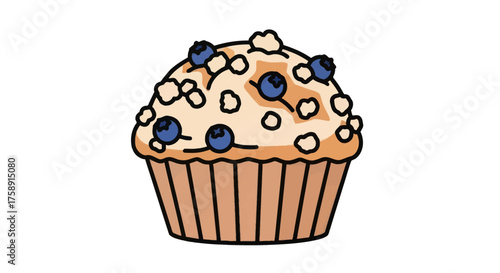 Cartoon Blueberry Muffin with Sprinkles and a Brown Paper Cup.