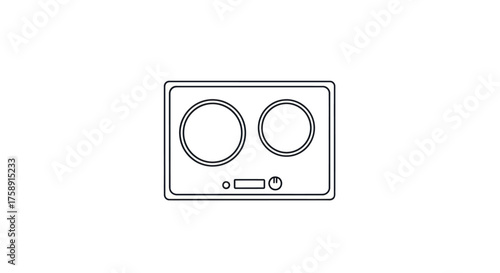 A minimalist black and white line drawing of a two-burner electric induction cooktop icon.