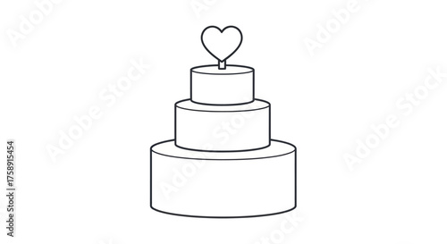 Three-Tiered Wedding Cake Topped with Heart Decoration.