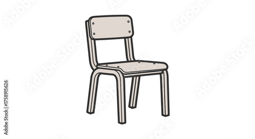 A simple hand-drawn illustration of a classic school chair with a metal frame.