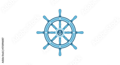 Blue Ship Wheel with Anchor Center Design.