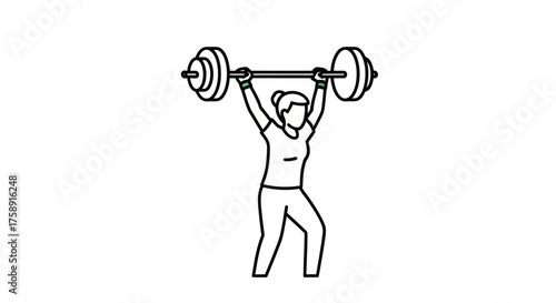 Line art illustration of a woman performing an overhead barbell lift.