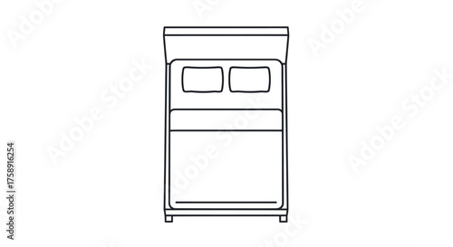 Top-down line drawing of a modern double bed with two pillows.