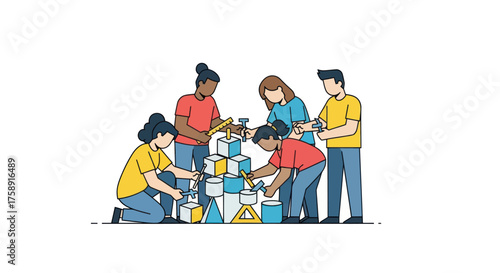 Group of People Sorting and Packing Donations Illustration.