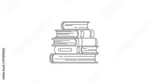 Stack of Books Line Art Illustration Educational Material Reading Concept.