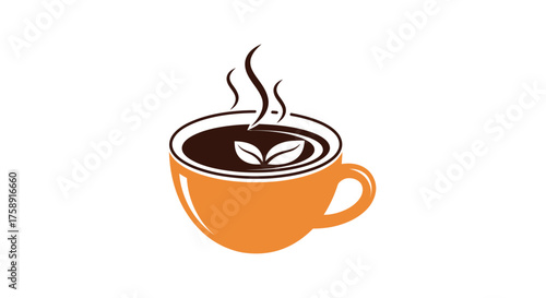 Steaming Cup of Coffee with Coffee Bean Design.