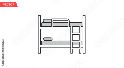Simple Line Art Illustration of a Bunk Bed with Mattresses and Pillows.