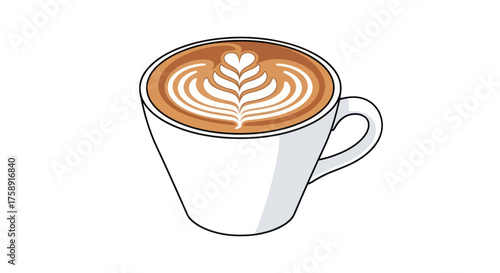 Artistic Latte Coffee Cup with Leafy Foam Design.