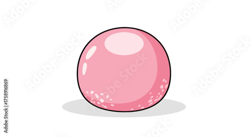 Glossy Pink Round Bubble Gum Candy Illustration.