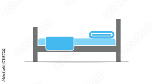 Simple Bed Icon with Blue Bedding and Gray Frame.