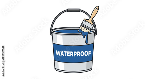 Waterproof Paint Bucket with Brush Blue Color and Metal Handle.