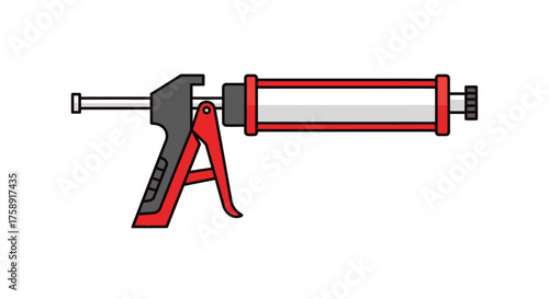 Red and Gray Caulking Gun with White Cartridge Construction Tool.